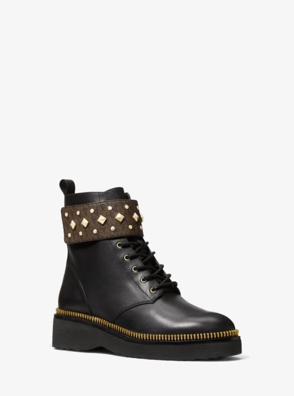 Damske Bojové topánky Michael Kors Haskell Studded Logo and Leather Hnede - Topanky Michael Kors Sleva | PZQLN-7904